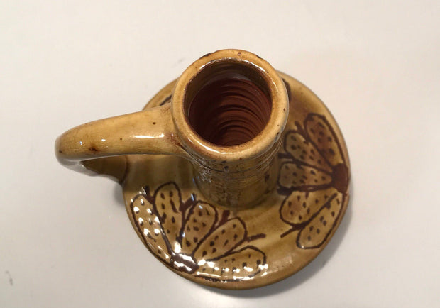 Tuscan Candlestick Glazed Pottery Clay Home Decor Rustic Accent Piece Kitchen Vintage