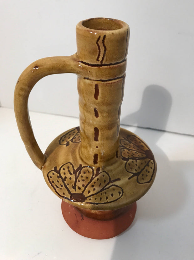 Tuscan Candlestick Glazed Pottery Clay Home Decor Rustic Accent Piece Kitchen Vintage