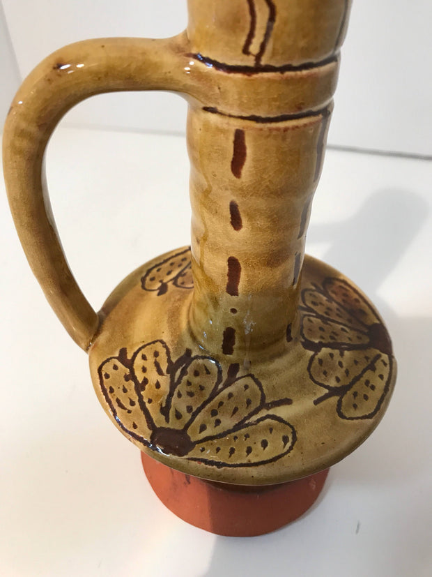 Tuscan Candlestick Glazed Pottery Clay Home Decor Rustic Accent Piece Kitchen Vintage