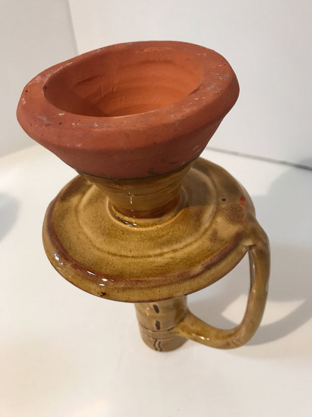 Tuscan Candlestick Glazed Pottery Clay Home Decor Rustic Accent Piece Kitchen Vintage