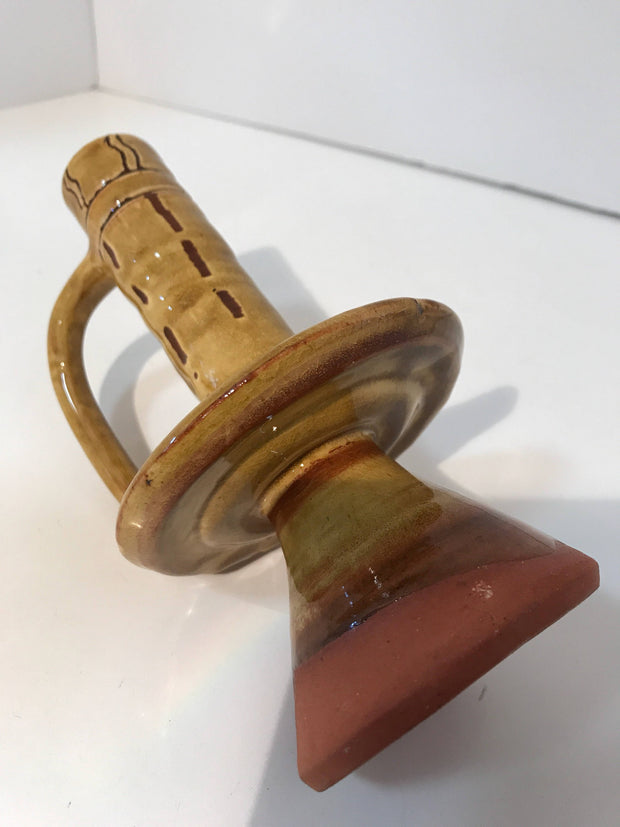 Tuscan Candlestick Glazed Pottery Clay Home Decor Rustic Accent Piece Kitchen Vintage