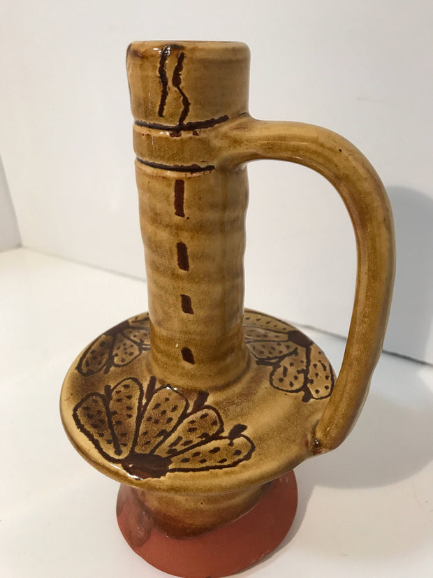 Tuscan Candlestick Glazed Pottery Clay Home Decor Rustic Accent Piece Kitchen Vintage