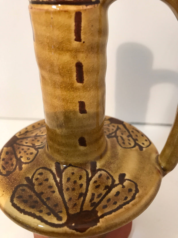 Tuscan Candlestick Glazed Pottery Clay Home Decor Rustic Accent Piece Kitchen Vintage