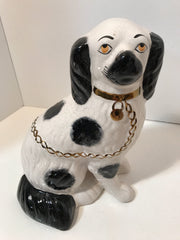 Antique Straffordshire Dog Handpainted Antique Figurale  Black /White Spaniel Signed