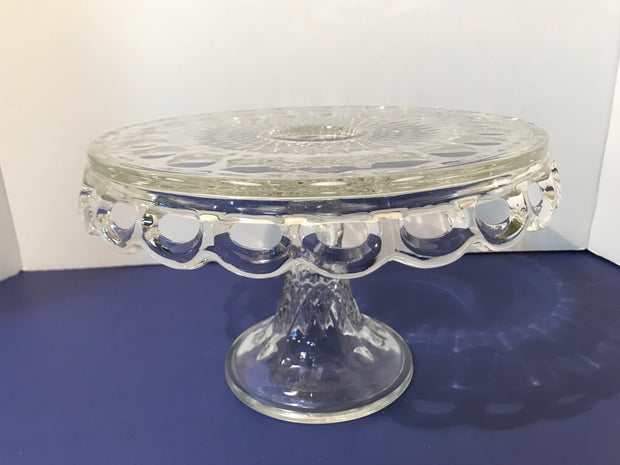 Vintage Clear Cake Stand 10” by Mckee Thumbprint has SYRUP Well in Center