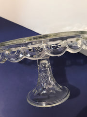 Vintage Clear Cake Stand 10” by Mckee Thumbprint has SYRUP Well in Center