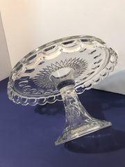 Vintage Clear Cake Stand 10” by Mckee Thumbprint has SYRUP Well in Center