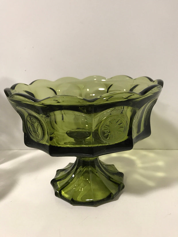 Olive Green  Fostoria Vintage coin Compote/Bowl
