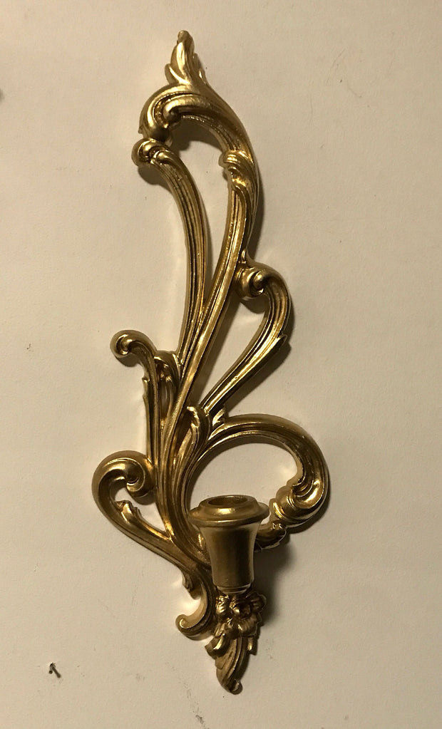Syroco Vintage   Sconce Set 1950s Syroco Wood Handpainted Hollywood Regengy Gold