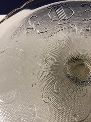 Vintage Jeanette Cake Stand Harp Pattern Gold Trim Scalloped Edges 1950s  Clear Textured Glass #9441