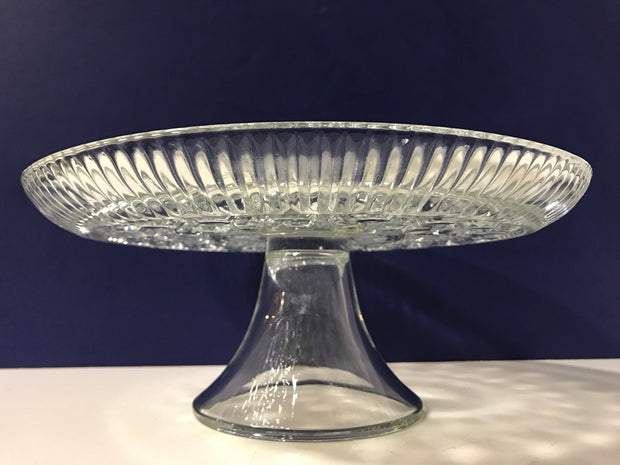 Vintage Federal Glass Cake Stand Windsor Pattern Ribbed Edgeing 1950s  Clear Glass