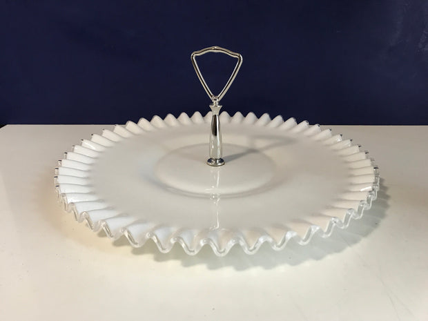 Fenton Vintage Silvercrest Large Plate with Handle Cookies Cupcakes Cottage Chic Ruffled edge