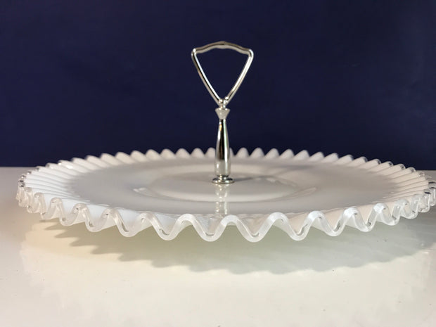 Fenton Vintage Silvercrest Large Plate with Handle Cookies Cupcakes Cottage Chic Ruffled edge