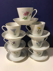Espresso Cups & Saucers Flora by Scandinavian Vintage Hackefors 1960s 7pc Set