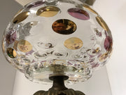 Vintage Glass Centerpiece Pedestal Bowl Large Polka Dot Thumbprint Design Italian Genuine Marble and Crystal Prisms