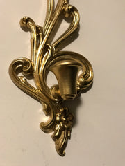Syroco Vintage   Sconce Set 1950s Syroco Wood Handpainted Hollywood Regengy Gold