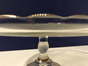 Vintage Jeanette Cake Stand Harp Pattern Gold Trim Scalloped Edges 1950s  Clear Textured Glass #9441