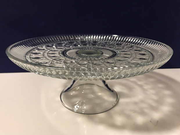 Vintage Federal Glass Cake Stand Windsor Pattern Ribbed Edgeing 1950s  Clear Glass