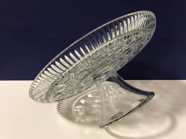 Vintage Federal Glass Cake Stand Windsor Pattern Ribbed Edgeing 1950s  Clear Glass