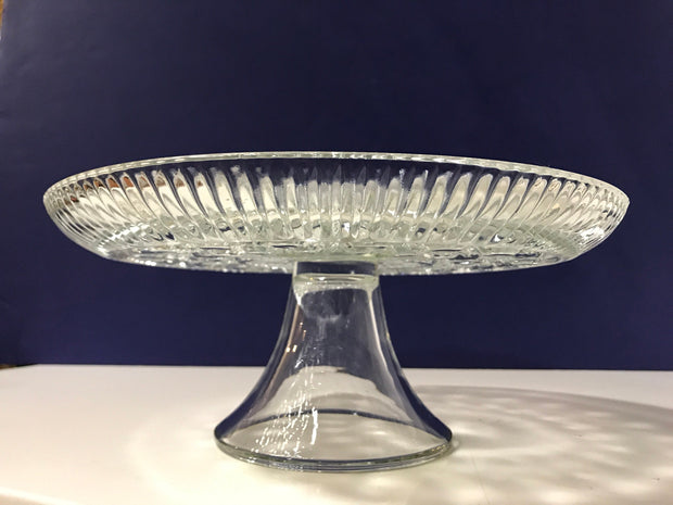 Vintage Federal Glass Cake Stand Windsor Pattern Ribbed Edgeing 1950s  Clear Glass