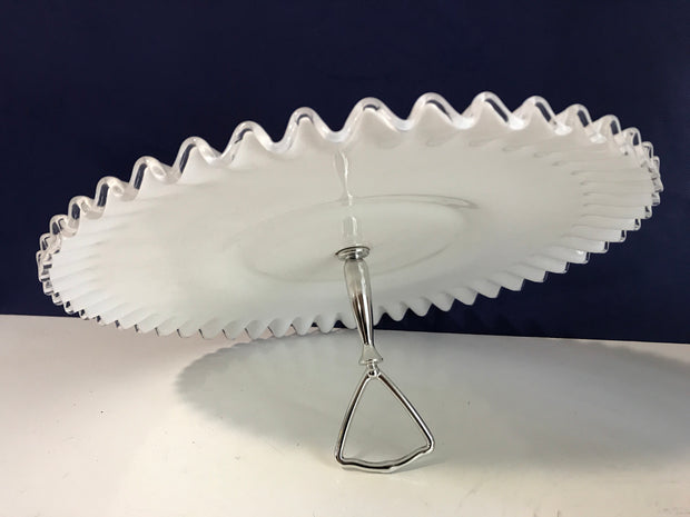 Fenton Vintage Silvercrest Large Plate with Handle Cookies Cupcakes Cottage Chic Ruffled edge