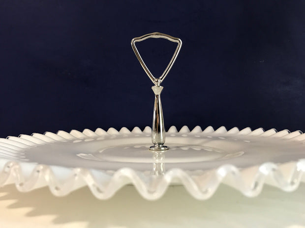 Fenton Vintage Silvercrest Large Plate with Handle Cookies Cupcakes Cottage Chic Ruffled edge