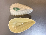 Belleek Shell Salt keeper 5th Mark Green Stamp 1955-1965 Vintage Collectible Fine dining Made in Ireland 2 pc Set