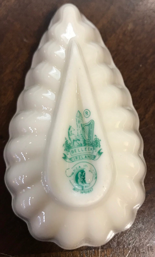 Belleek Shell Salt keeper 5th Mark Green Stamp 1955-1965 Vintage Collectible Fine dining Made in Ireland 2 pc Set