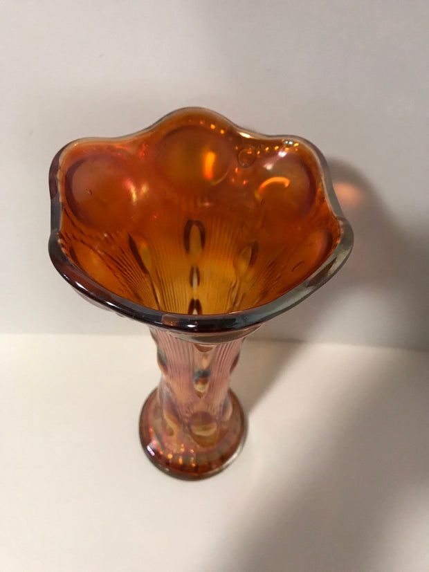 Marigold Carnival Glass Vase by Imperial Glass Bullseye Swung or Tree Trunk Style Antique 1909-1930
