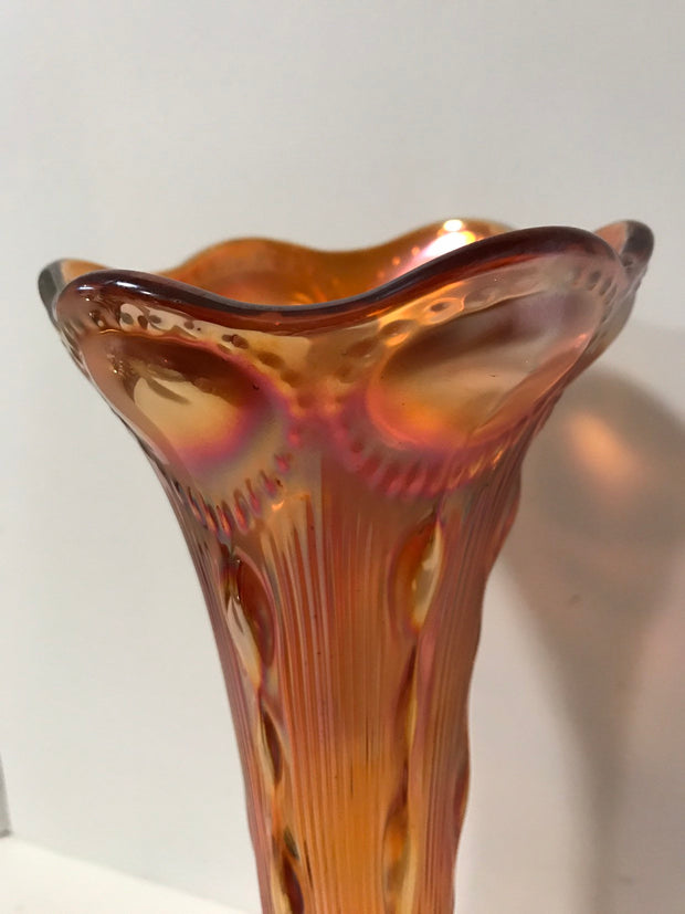 Marigold Carnival Glass Vase by Imperial Glass Bullseye Swung or Tree Trunk Style Antique 1909-1930