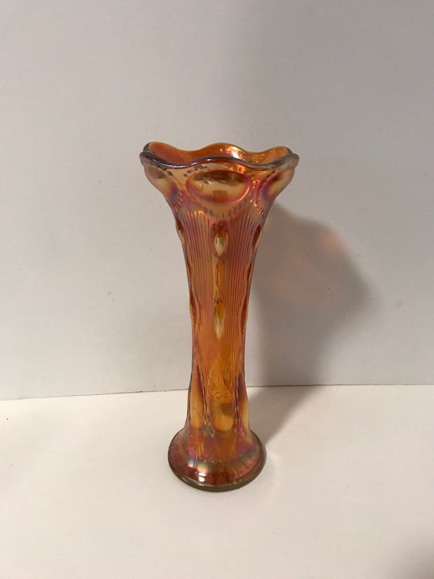 Marigold Carnival Glass Vase by Imperial Glass Bullseye Swung or Tree Trunk Style Antique 1909-1930