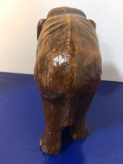 Syroco Wood Elephant Figure with White Tusks and Curled Trunk  from the 1940s