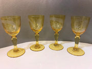 Golden Etched Cordial Glasses Stemmed 4pc Set Vintage