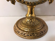 Vintage Filigree Beveled Glass Ormolu Perfume Bottle with Tiny Flowers Ornate Scroll Design