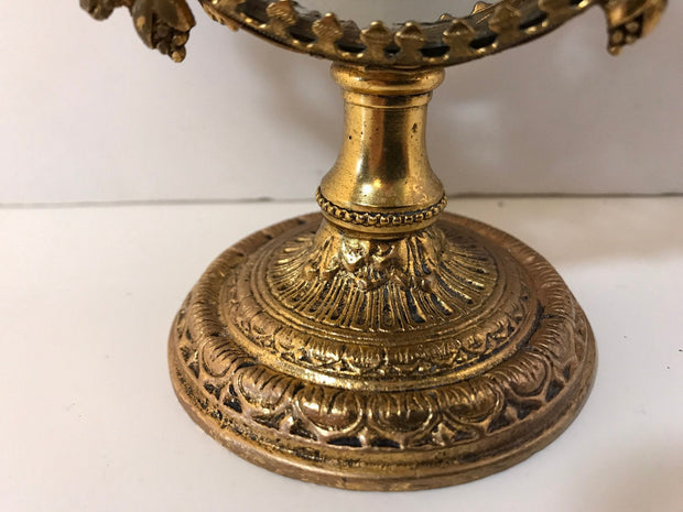 Vintage Filigree Beveled Glass Ormolu Perfume Bottle with Tiny Flowers Ornate Scroll Design