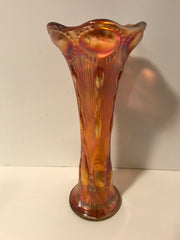 Marigold Carnival Glass Vase by Imperial Glass Bullseye Swung or Tree Trunk Style Antique 1909-1930