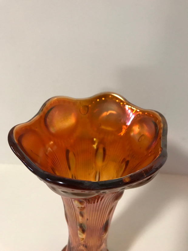 Marigold Carnival Glass Vase by Imperial Glass Bullseye Swung or Tree Trunk Style Antique 1909-1930