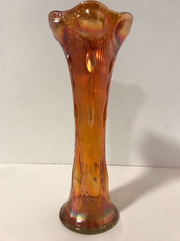 Marigold Carnival Glass Vase by Imperial Glass Bullseye Swung or Tree Trunk Style Antique 1909-1930