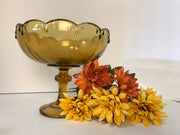 Amber Glass Compote/ Fruit Bowl Centerpiece by Indiana Glass co w/Garland Teardrop motif