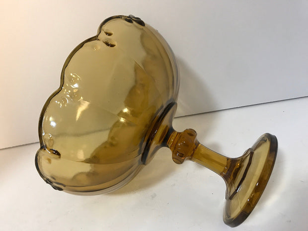 Amber Glass Compote/ Fruit Bowl Centerpiece by Indiana Glass co w/Garland Teardrop motif