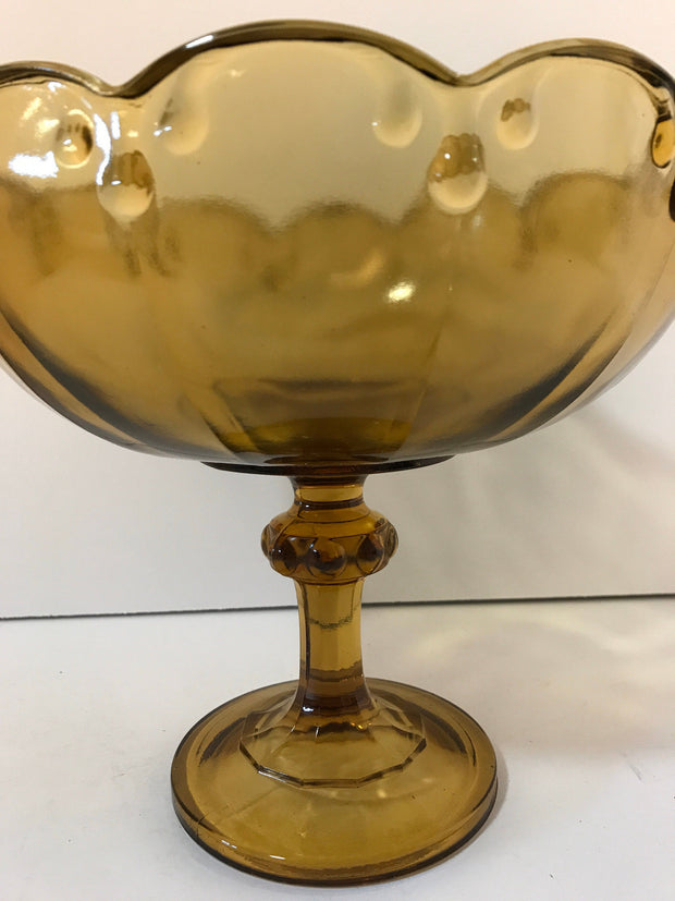 Amber Glass Compote/ Fruit Bowl Centerpiece by Indiana Glass co w/Garland Teardrop motif