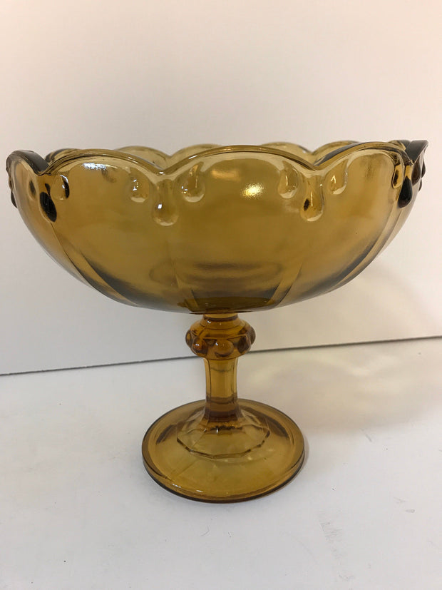 Amber Glass Compote/ Fruit Bowl Centerpiece by Indiana Glass co w/Garland Teardrop motif
