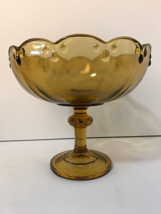 Amber Glass Compote/ Fruit Bowl Centerpiece by Indiana Glass co w/Garland Teardrop motif