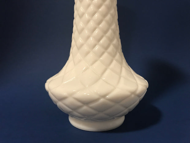 Hoosier Vintage Milk Glass Bud Vase Cottage Chic Diamond Quilt