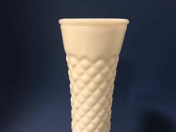 Hoosier Vintage Milk Glass Bud Vase Cottage Chic Diamond Quilt