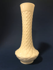 Hoosier Vintage Milk Glass Bud Vase Cottage Chic Diamond Quilt