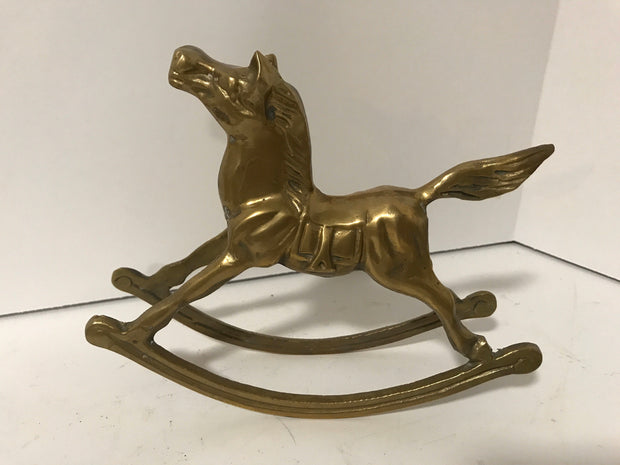 Rocking Horse Vintage Figurine Solid Brass Nursery Den Family Room Holiday Mantle Decor