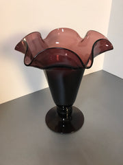 Vintage Amethyst Purple Vase Large Ruffle Art Glass Hand Blown