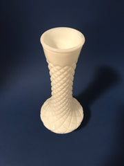 Hoosier Vintage Milk Glass Bud Vase Cottage Chic Diamond Quilt