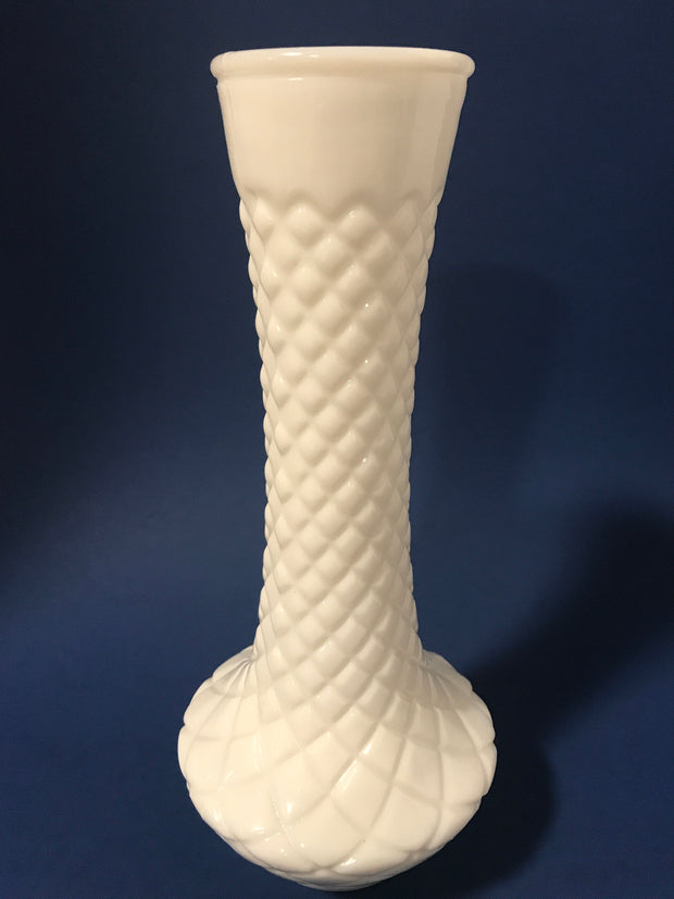 Hoosier Vintage Milk Glass Bud Vase Cottage Chic Diamond Quilt
